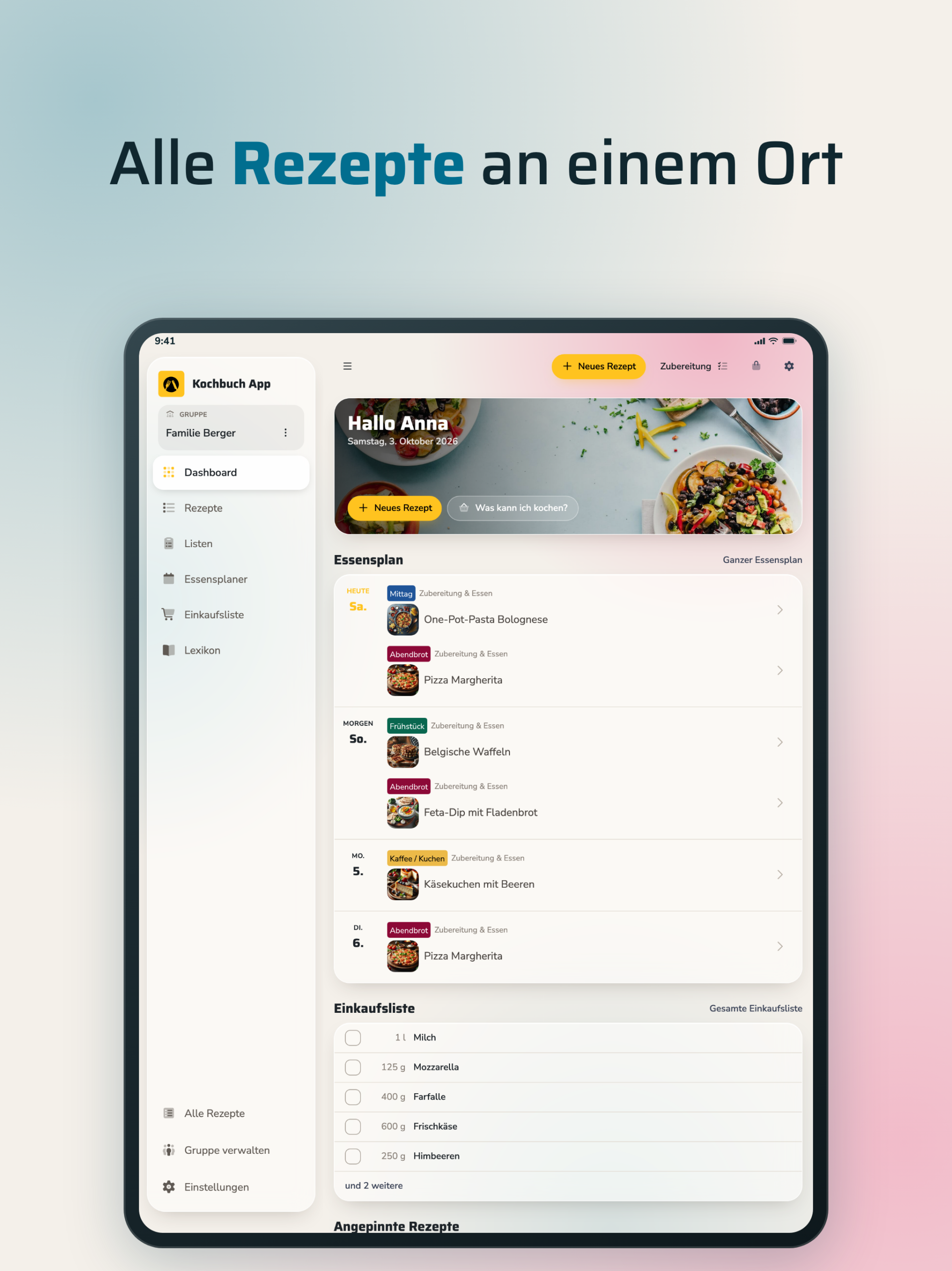 Kochbuch App auf dem iPad: alle Rezepte an einem Ort
