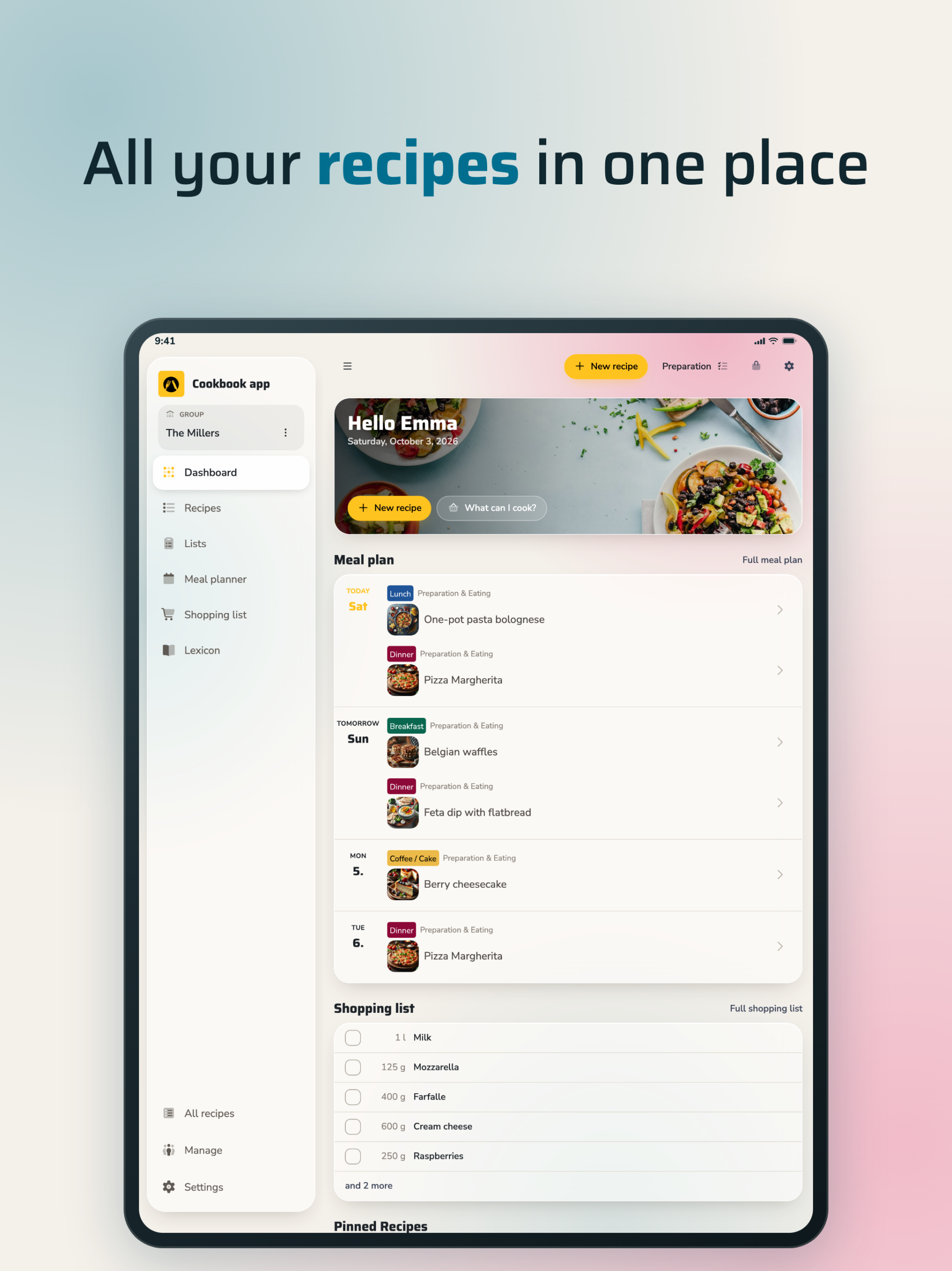 Cookbook App on iPad: all recipes in one place