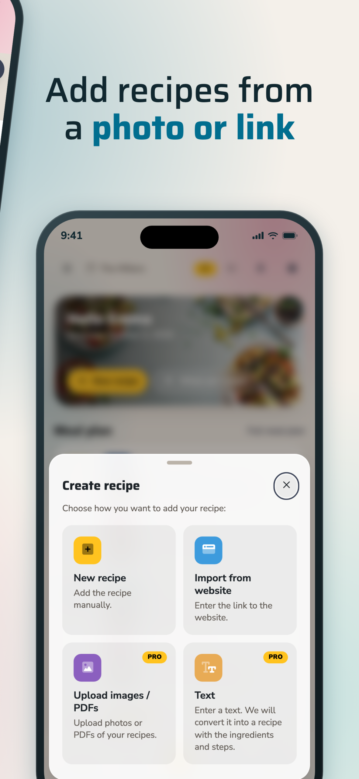 Cookbook App on iPhone: import recipes from a photo or link